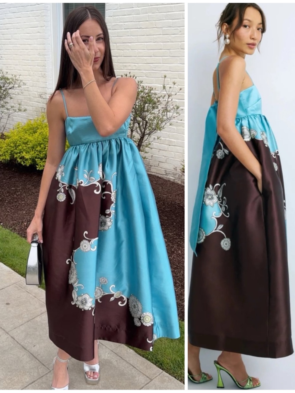 Alemais Turquoise & Brown Floral Panel Maxi Dress
